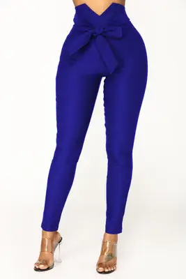 2019 Hot Selling Bow Slim Fit Elastic Pants Blue - Image 4