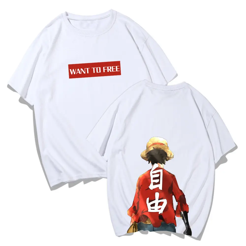 Men Cartoon Luffy T-Shirt Black Loose Summer Wear - Image 14