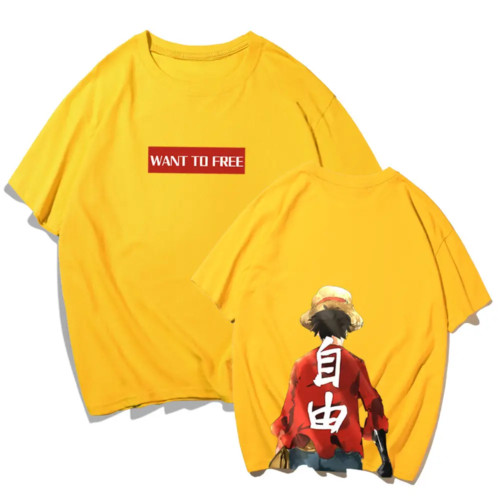 Men Cartoon Luffy T-Shirt Black Loose Summer Wear - Image 2
