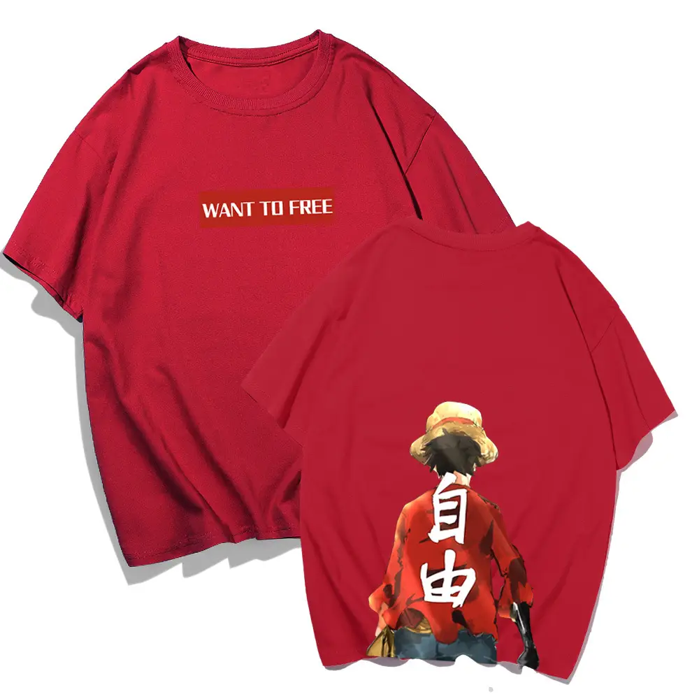 Men Cartoon Luffy T-Shirt Black Loose Summer Wear - Image 3