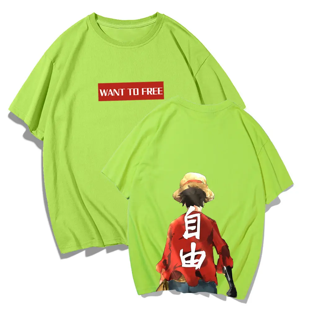 Men Cartoon Luffy T-Shirt Black Loose Summer Wear - Image 4