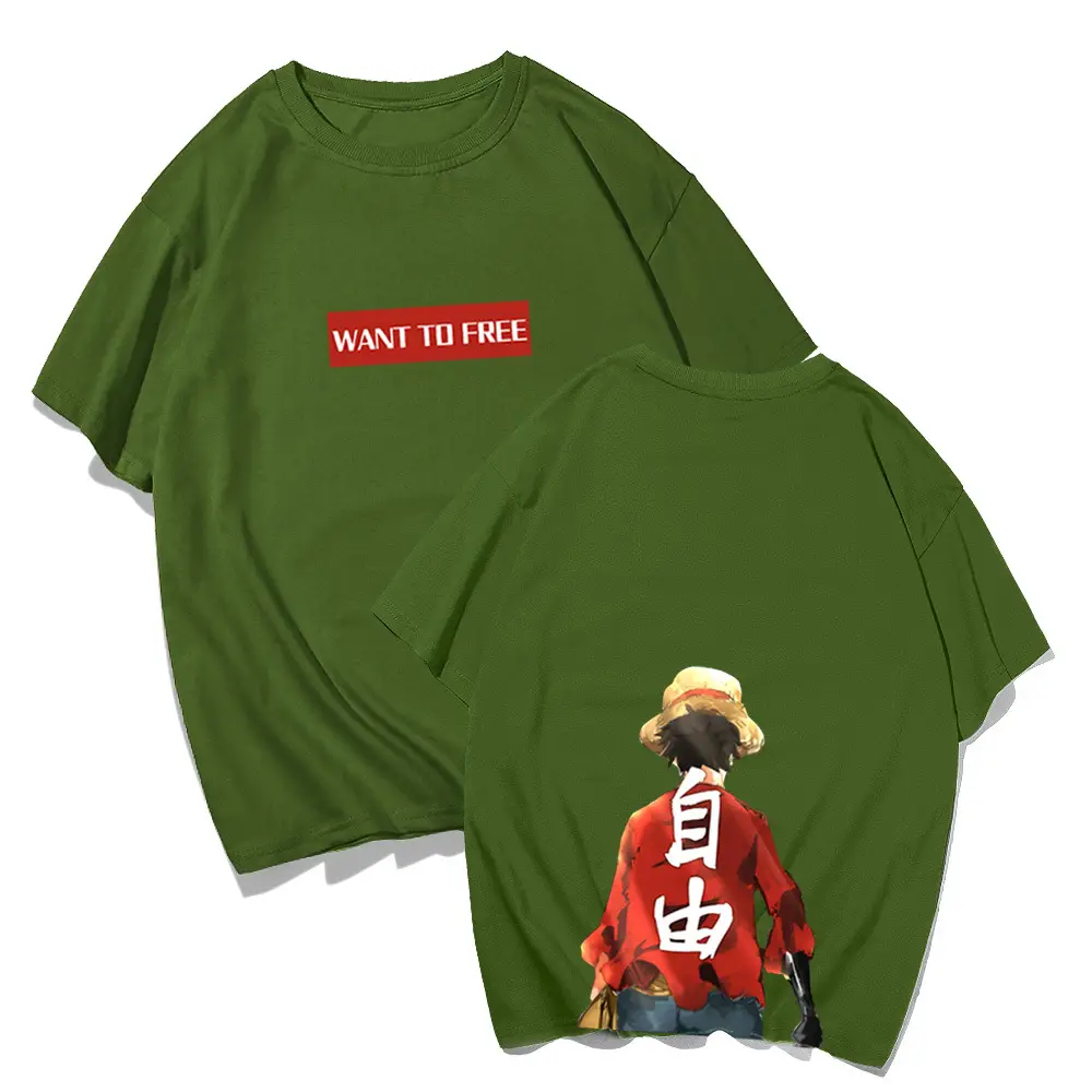 Men Cartoon Luffy T-Shirt Black Loose Summer Wear - Image 5