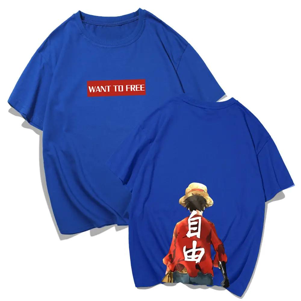 Men Cartoon Luffy T-Shirt Black Loose Summer Wear - Image 6