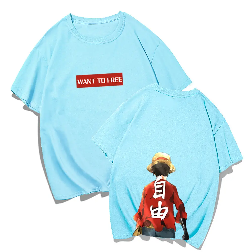 Men Cartoon Luffy T-Shirt Black Loose Summer Wear - Image 7