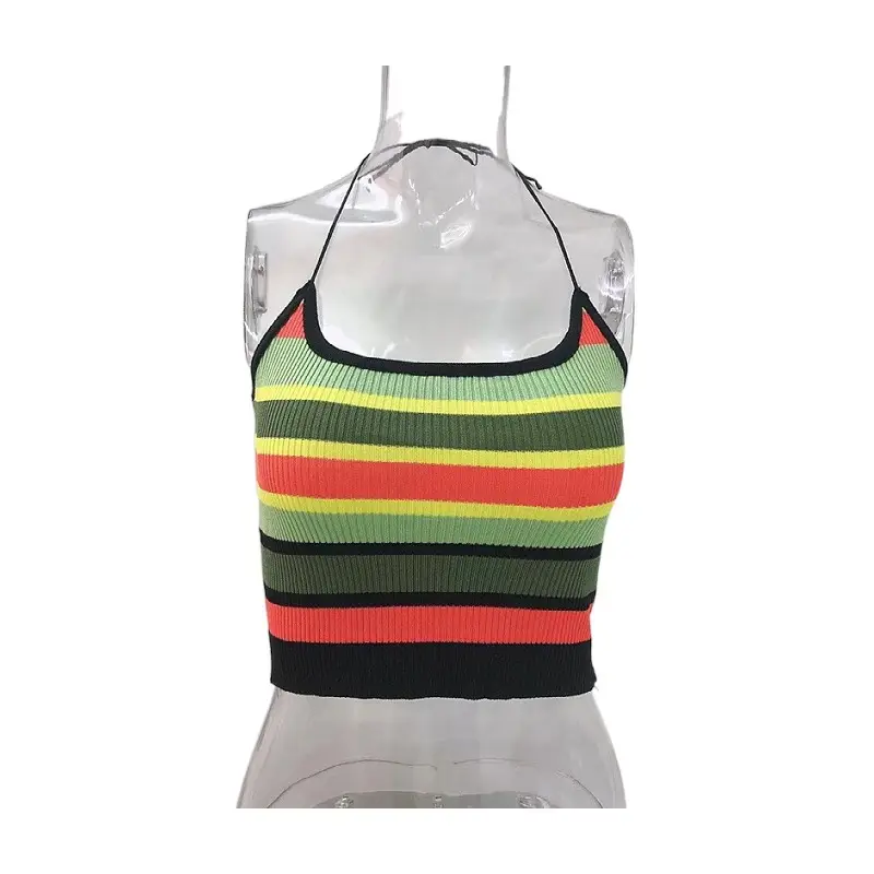 Multi-Color Striped Hottie Sling Vest Short Navel-Baring Vest