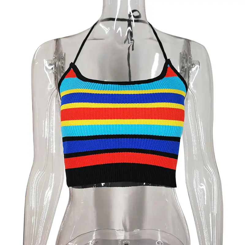 Multi-Color Striped Hottie Sling Vest Short Navel-Baring Vest — feature 11
