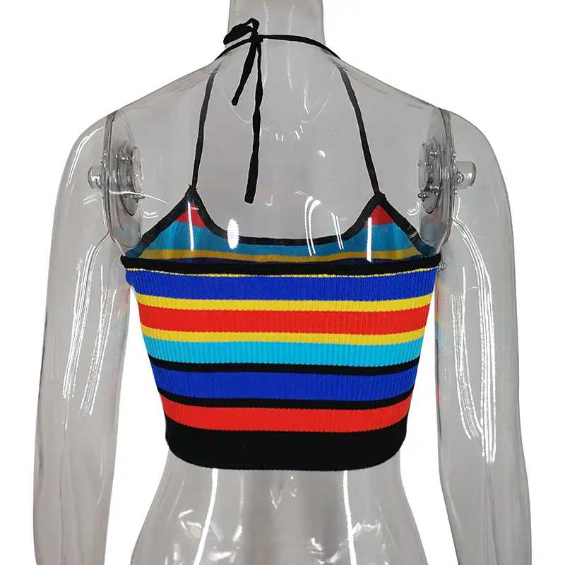 Multi-Color Striped Hottie Sling Vest Short Navel-Baring Vest — feature 12