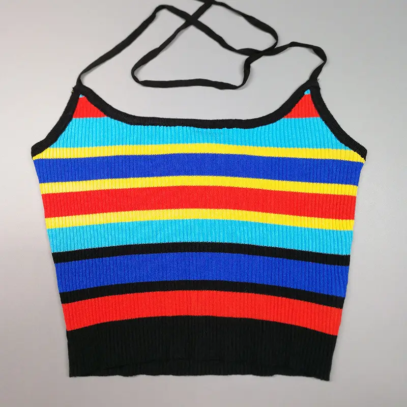 Multi-Color Striped Hottie Sling Vest Short Navel-Baring Vest — feature 13