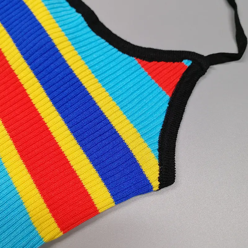 Multi-Color Striped Hottie Sling Vest Short Navel-Baring Vest — feature 15