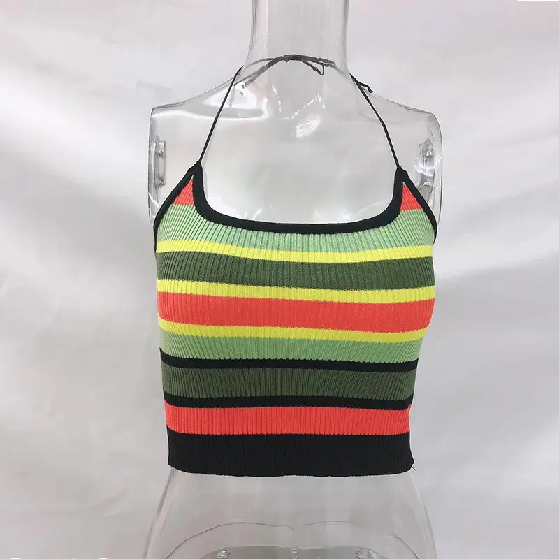 Multi-Color Striped Hottie Sling Vest Short Navel-Baring Vest — feature 17