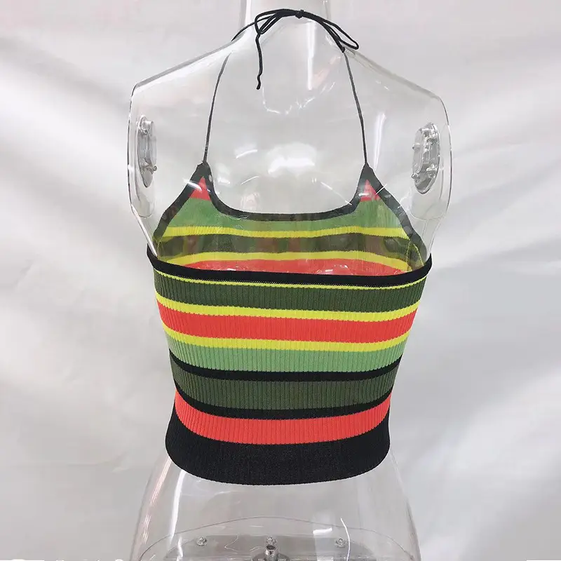 Multi-Color Striped Hottie Sling Vest Short Navel-Baring Vest — feature 18