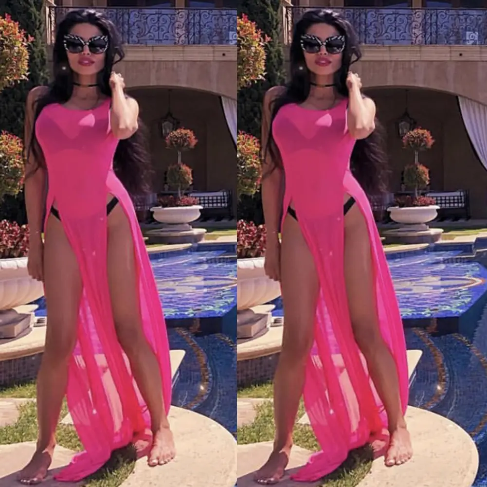 Orange Mesh Split Swimsuit with High Slit — feature 10