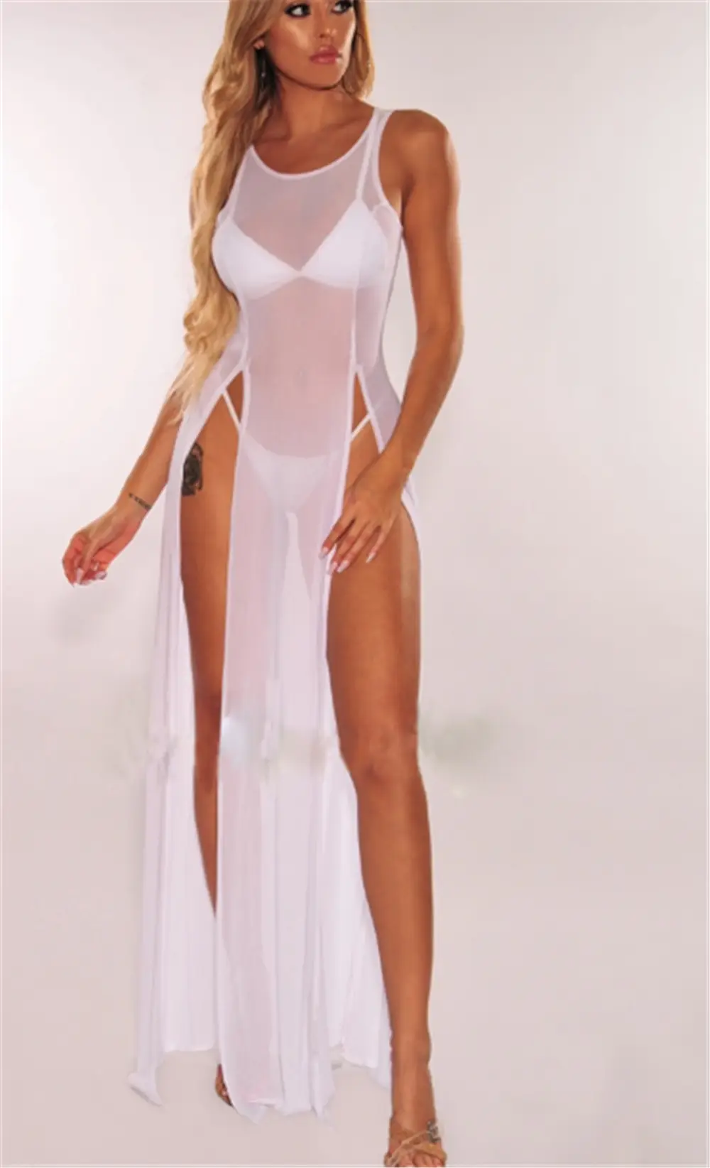 Orange Mesh Split Swimsuit with High Slit — feature 15
