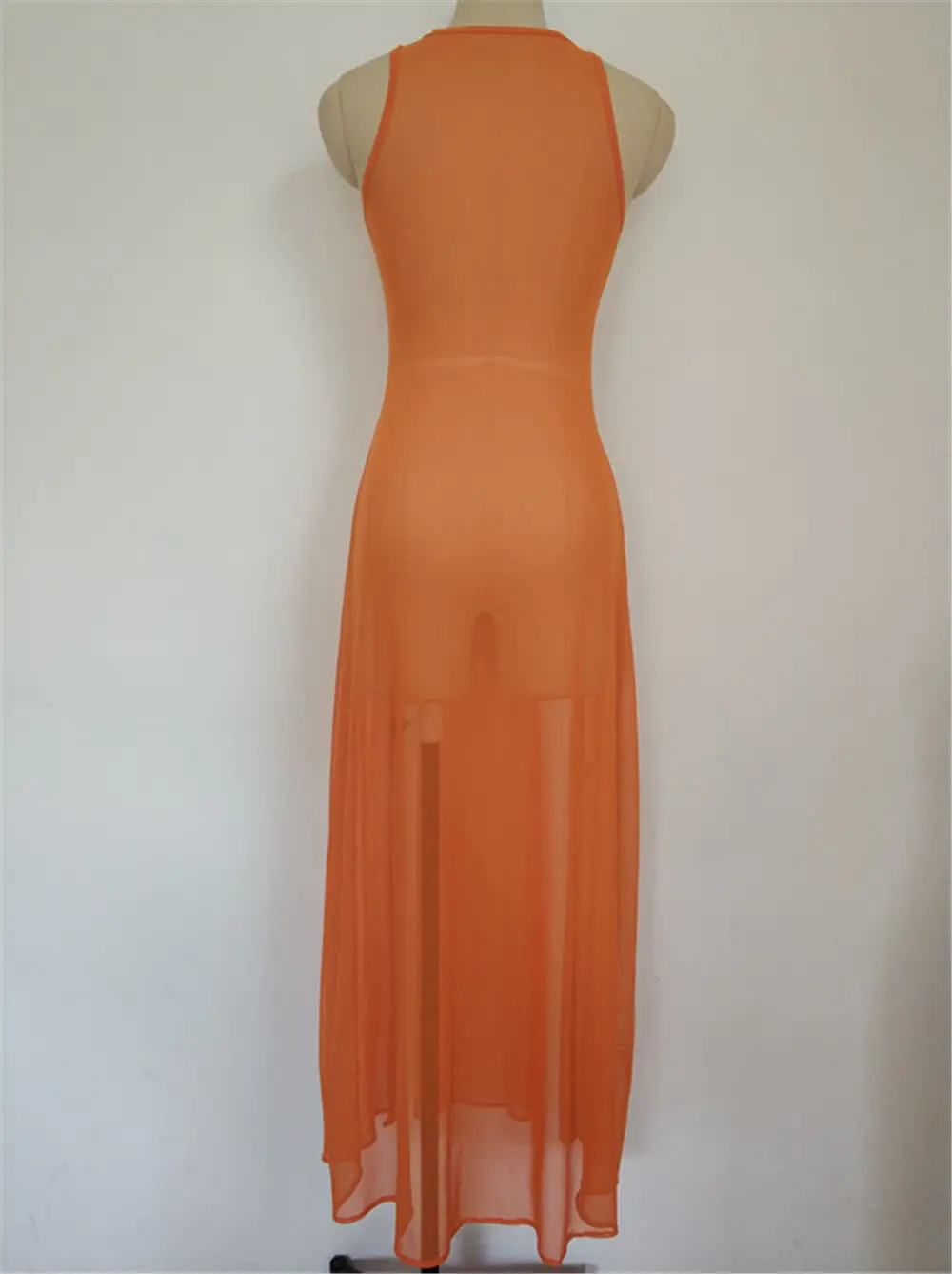 Orange Mesh Split Swimsuit with High Slit — feature 22