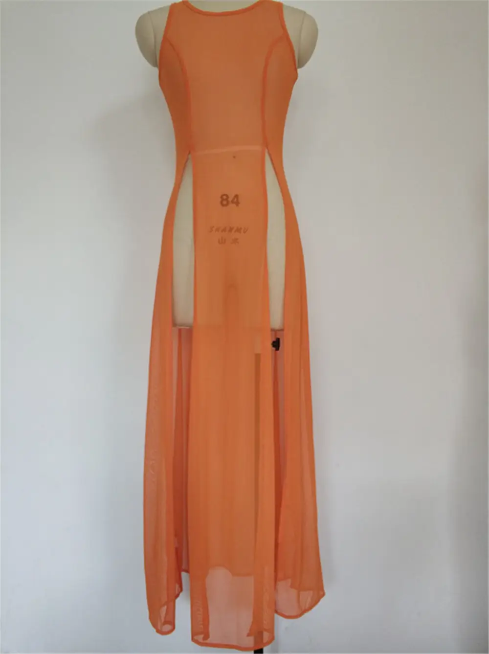 Orange Mesh Split Swimsuit with High Slit — feature 23