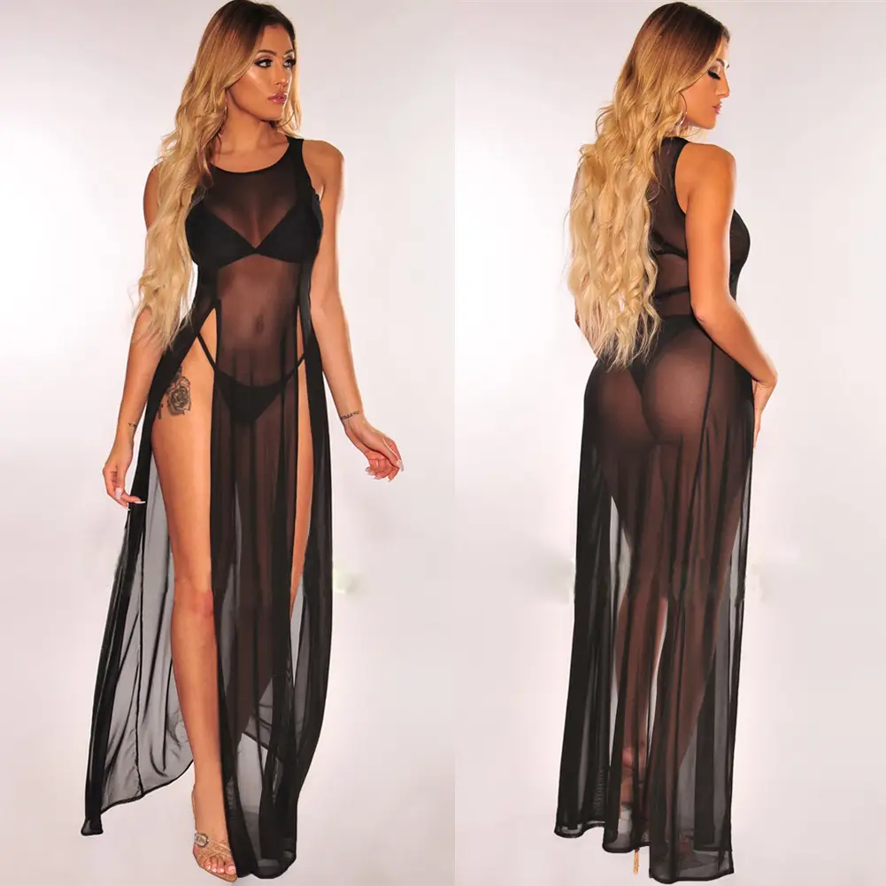 Orange Mesh Split Swimsuit with High Slit — feature 3