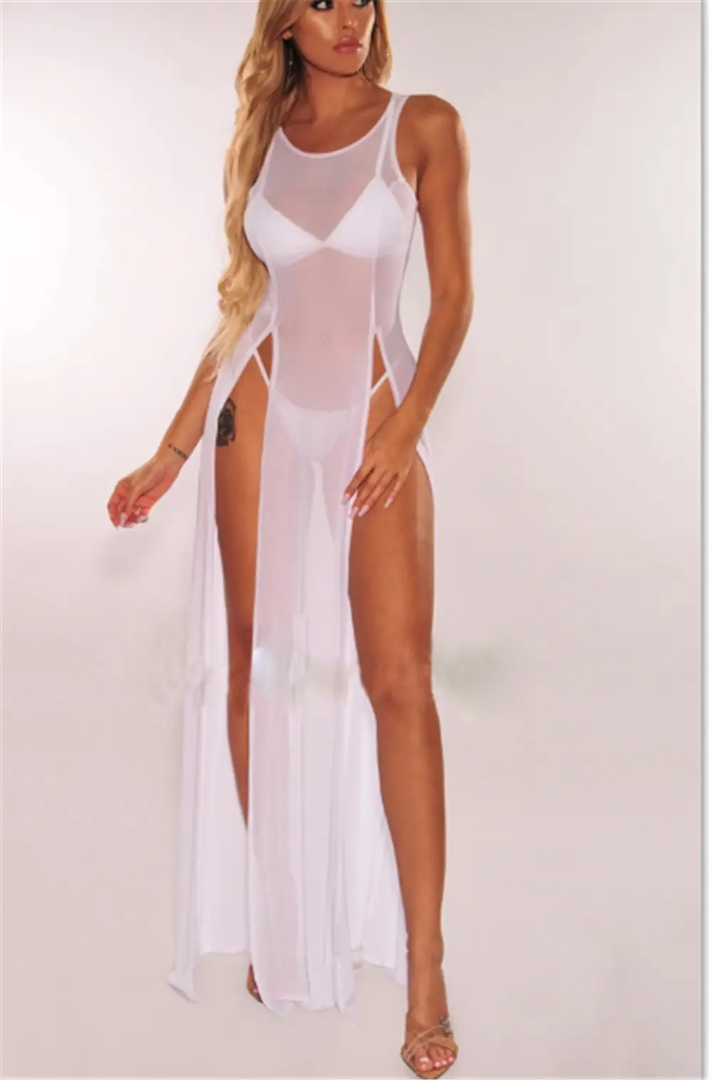Orange Mesh Split Swimsuit with High Slit — feature 6