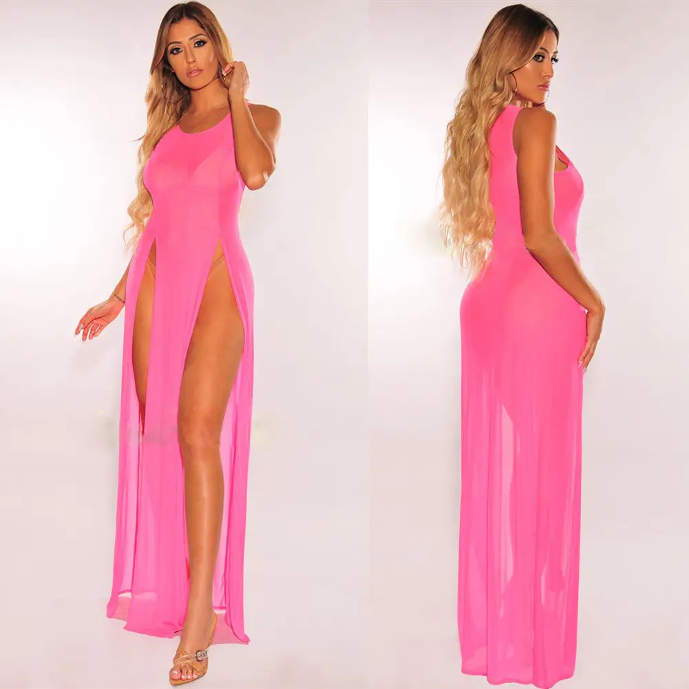 Orange Mesh Split Swimsuit with High Slit — feature 9