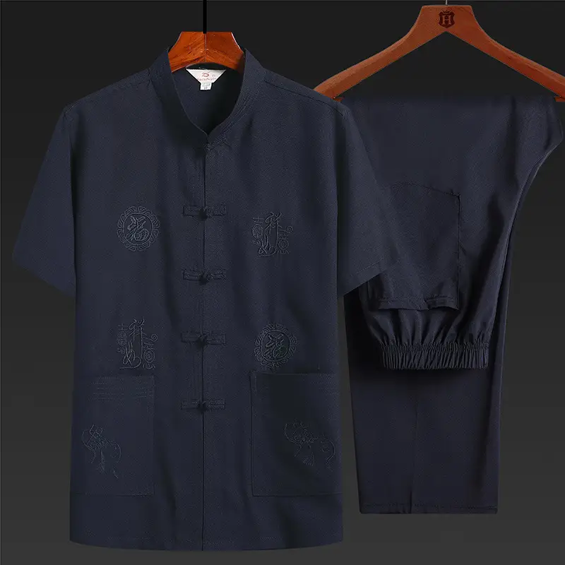 Men's Light Blue Linen Tang Suit Summer - Image 4