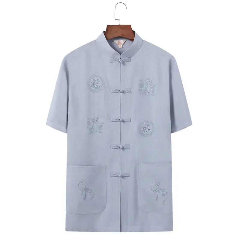 Men's Light Blue Linen Tang Suit Summer - Image 6
