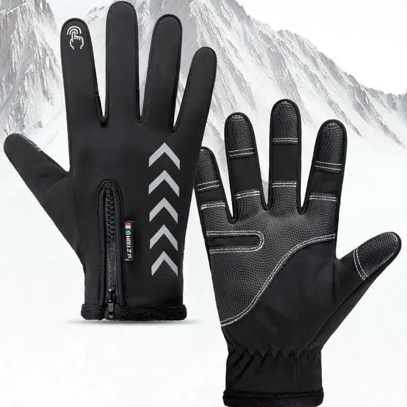 Men Winter Touch Screen Gloves Zipper Fleece Waterproof Full Finger - Image 14