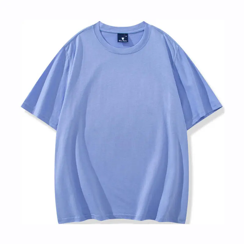 Light Blue Wash Cotton Round Neck T-Shirt for Men Women