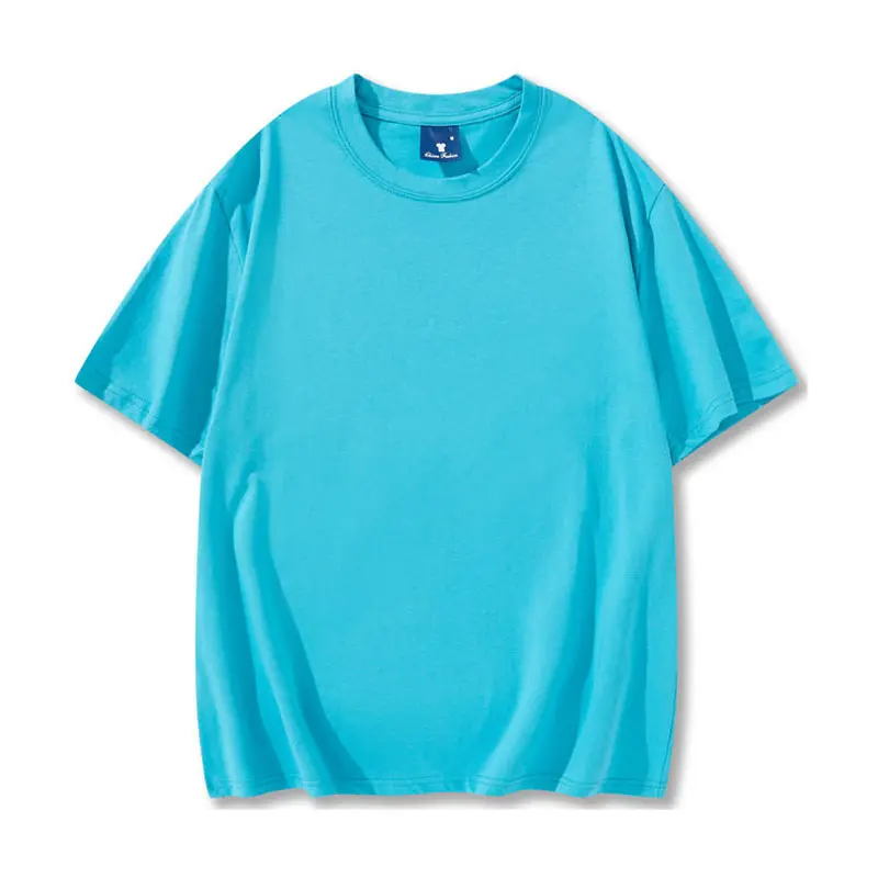 Light Blue Wash Cotton Round Neck T-Shirt for Men Women
