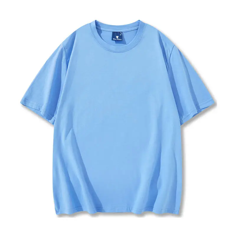 Light Blue Wash Cotton Round Neck T-Shirt for Men Women