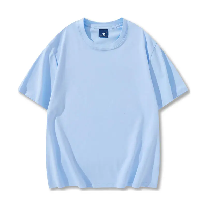 Light Blue Wash Cotton Round Neck T-Shirt for Men Women