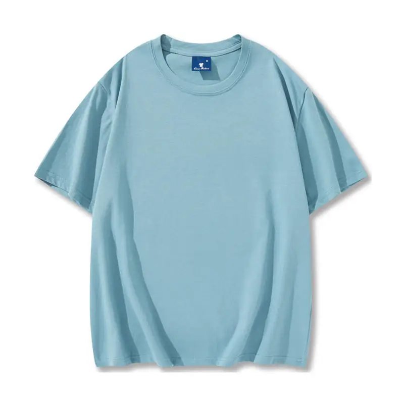 Light Blue Wash Cotton Round Neck T-Shirt for Men Women