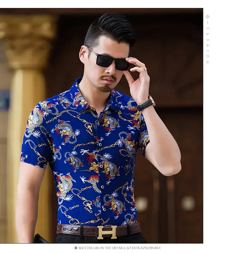 Beach Dragon Print Shirt for Men Black Short Sleeve — feature 10