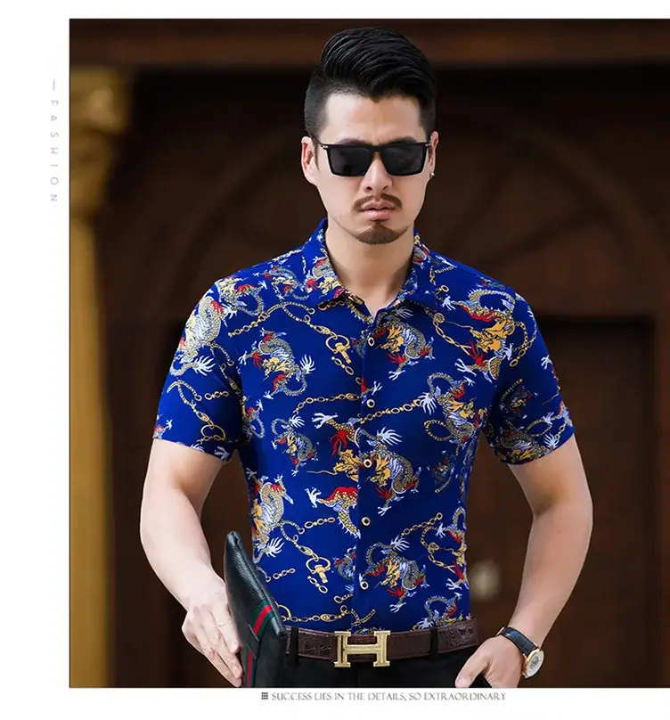 Beach Dragon Print Shirt for Men Black Short Sleeve — feature 11
