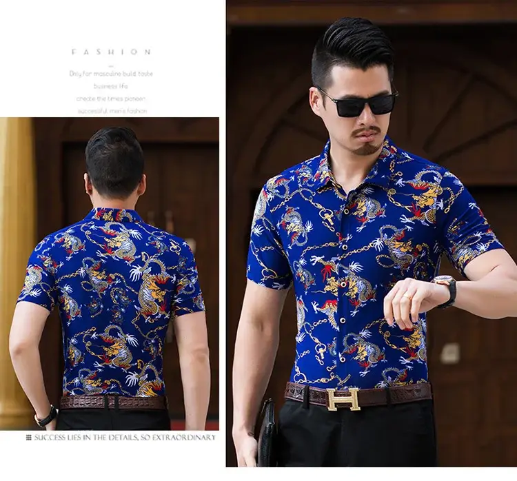 Beach Dragon Print Shirt for Men Black Short Sleeve — feature 12