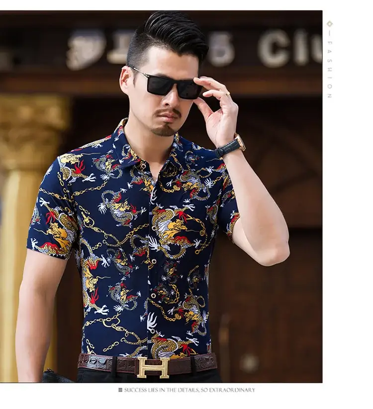 Beach Dragon Print Shirt for Men Black Short Sleeve — feature 14
