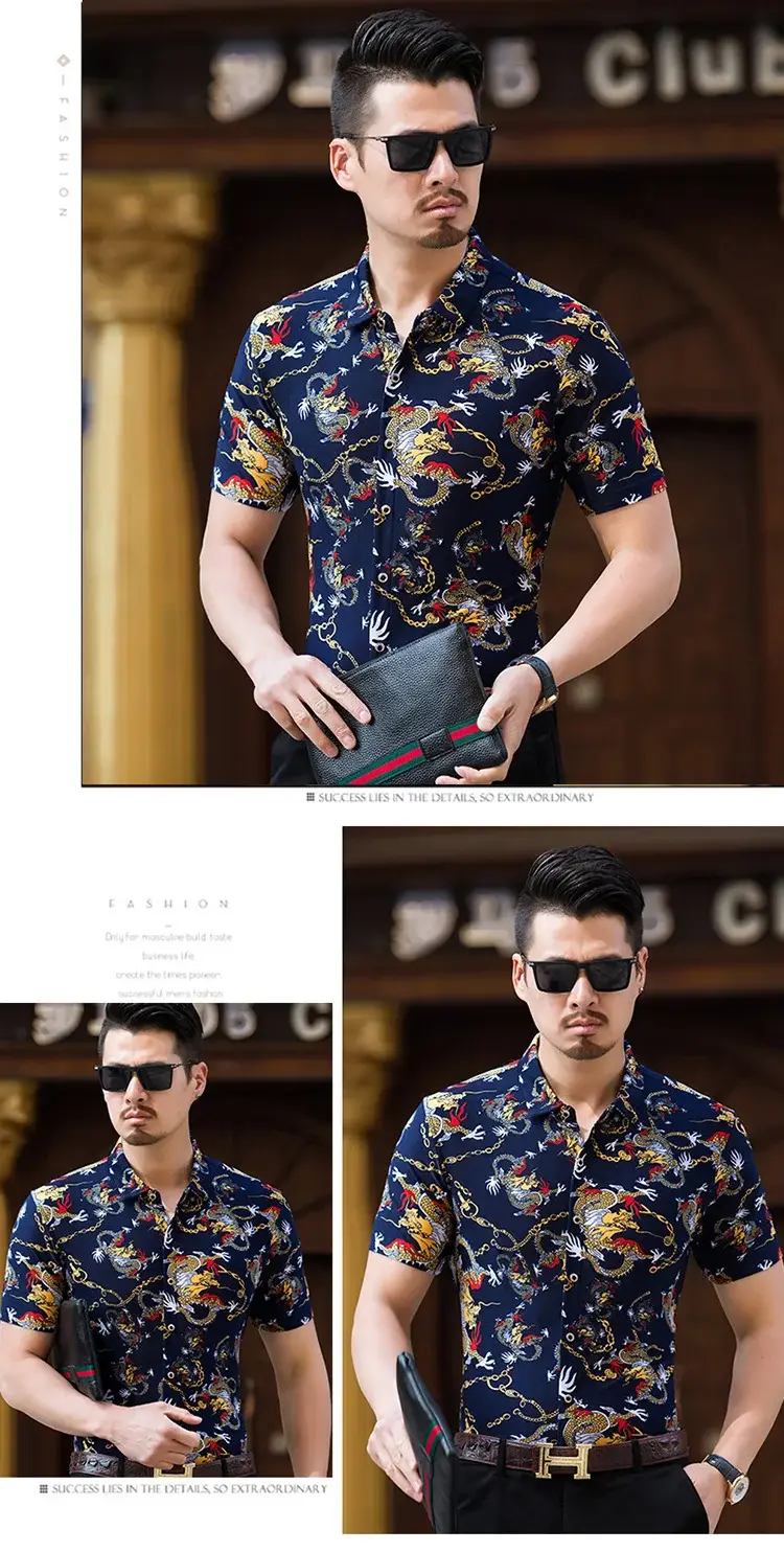 Beach Dragon Print Shirt for Men Black Short Sleeve — feature 15