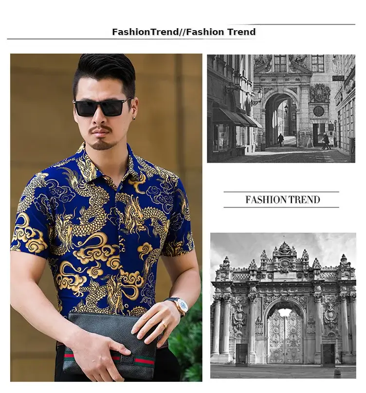 Beach Dragon Print Shirt for Men Black Short Sleeve — feature 17