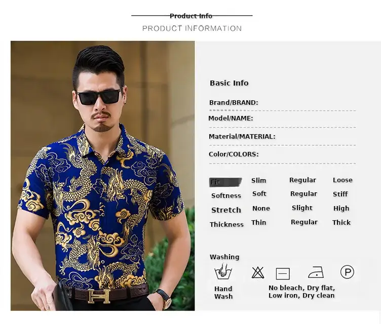 Beach Dragon Print Shirt for Men Black Short Sleeve — feature 18