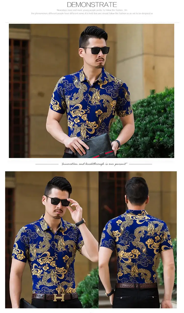 Beach Dragon Print Shirt for Men Black Short Sleeve — feature 19