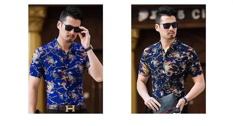 Beach Dragon Print Shirt for Men Black Short Sleeve — feature 8