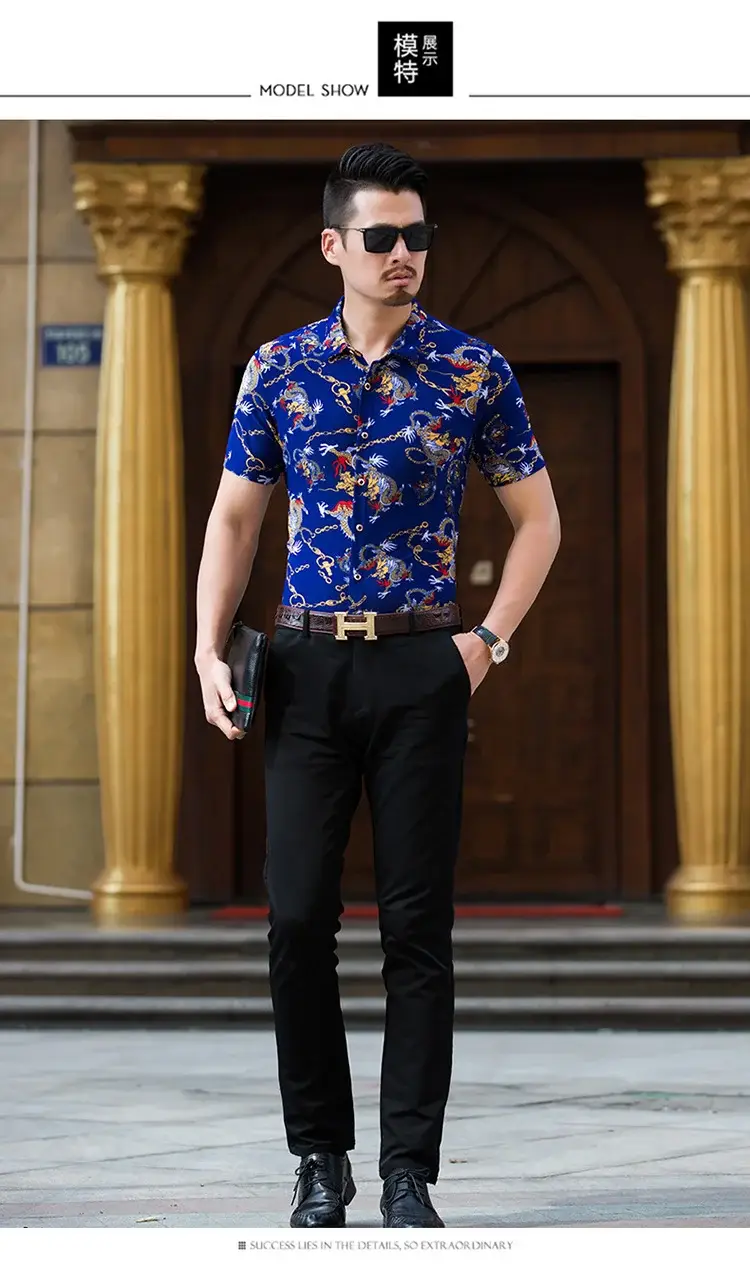 Beach Dragon Print Shirt for Men Black Short Sleeve — feature 9