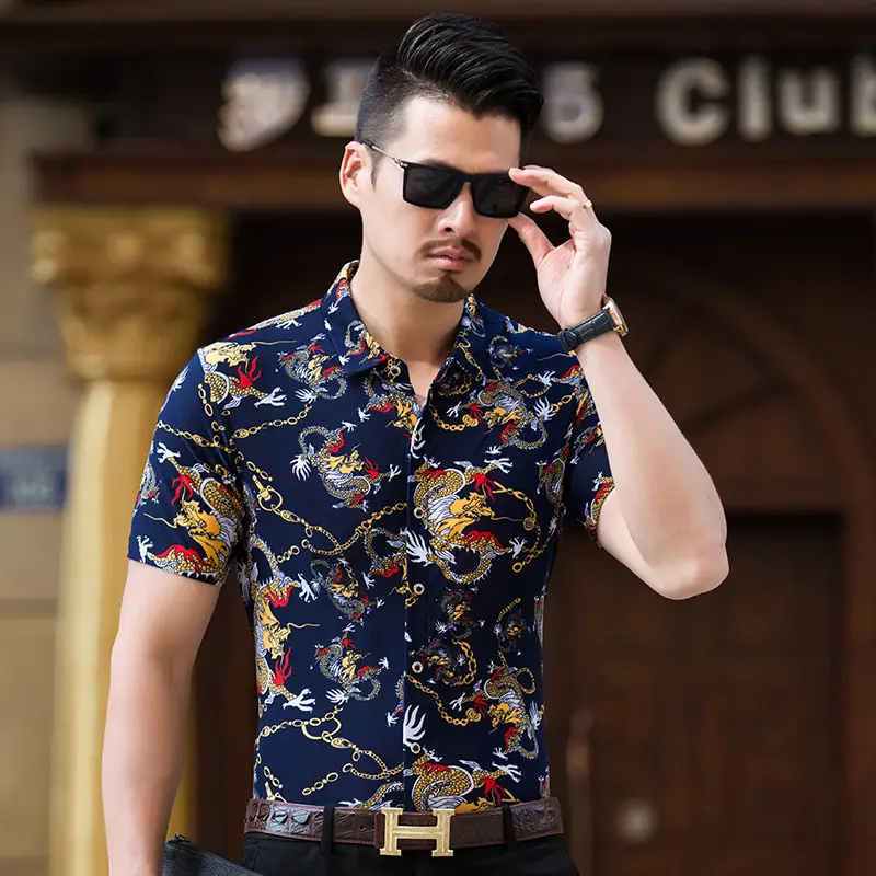 Beach Dragon Print Shirt for Men Black Short Sleeve - Image 3