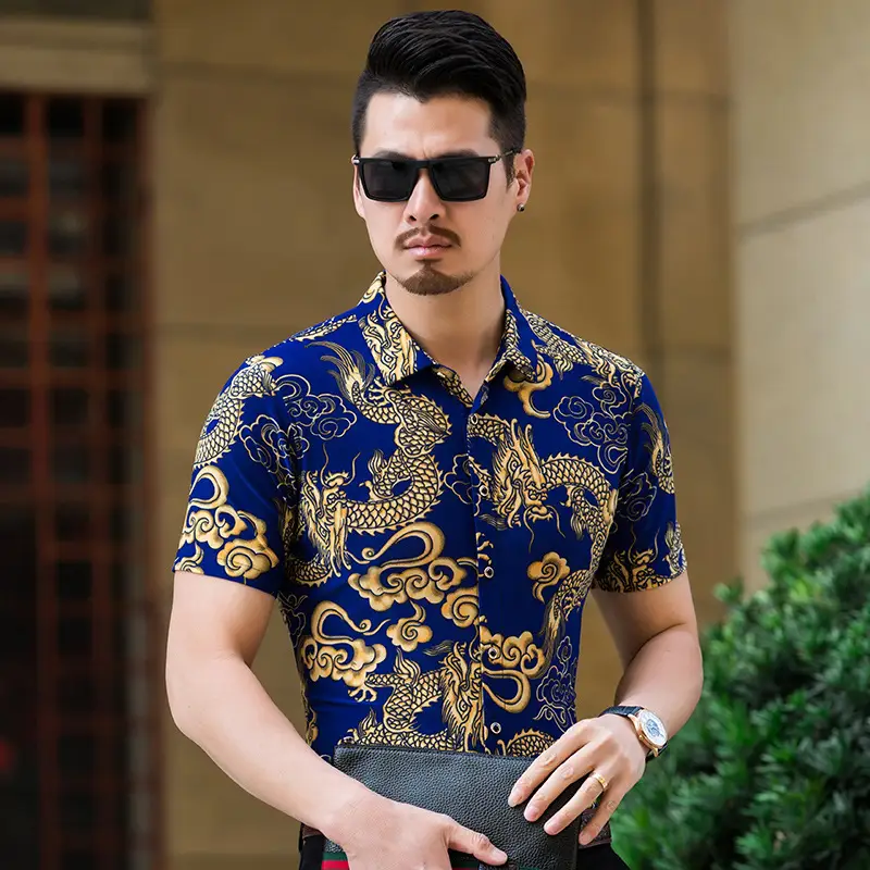 Beach Dragon Print Shirt for Men Black Short Sleeve - Image 4