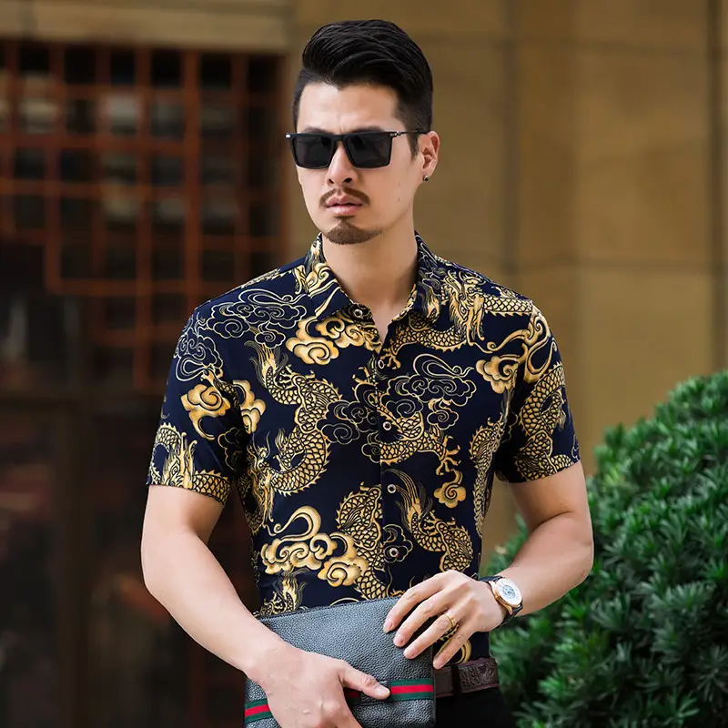 Beach Dragon Print Shirt for Men Black Short Sleeve - Image 5
