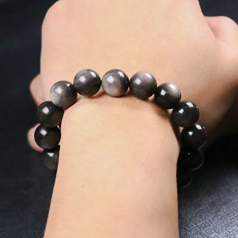 Natural Silver Obsidian Single Ring Bracelet - Image 4