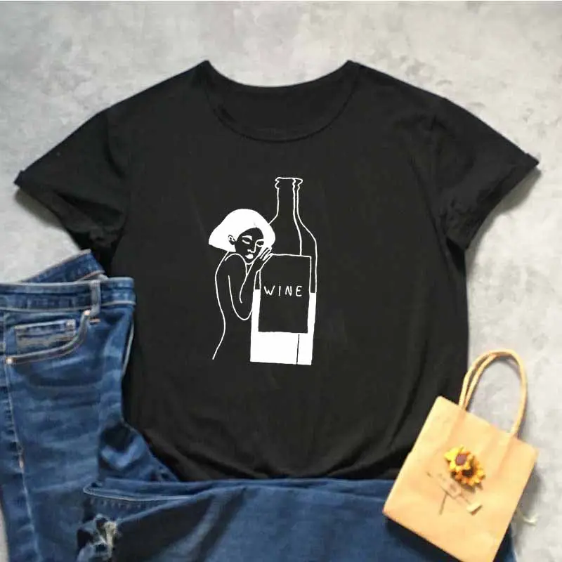 Women's Graphic T-Shirt with Wine Bottle Design - Image 2