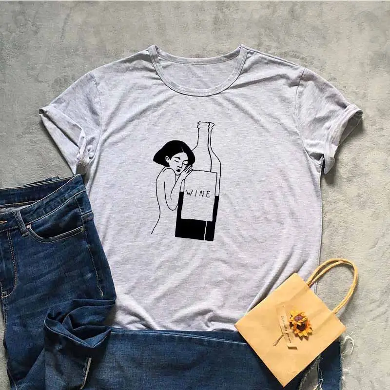 Women's Graphic T-Shirt with Wine Bottle Design - Image 3