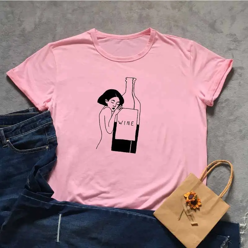 Women's Graphic T-Shirt with Wine Bottle Design - Image 4