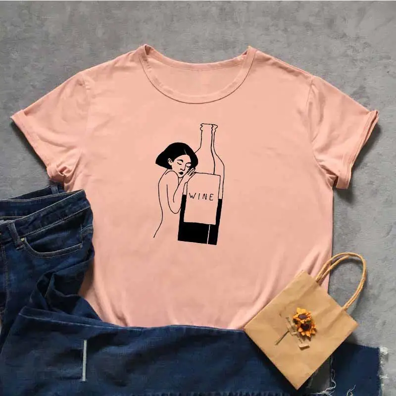 Women's Graphic T-Shirt with Wine Bottle Design - Image 6