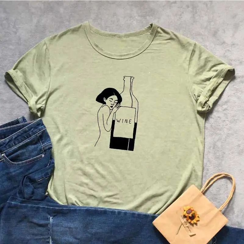 Women's Graphic T-Shirt with Wine Bottle Design - Image 7