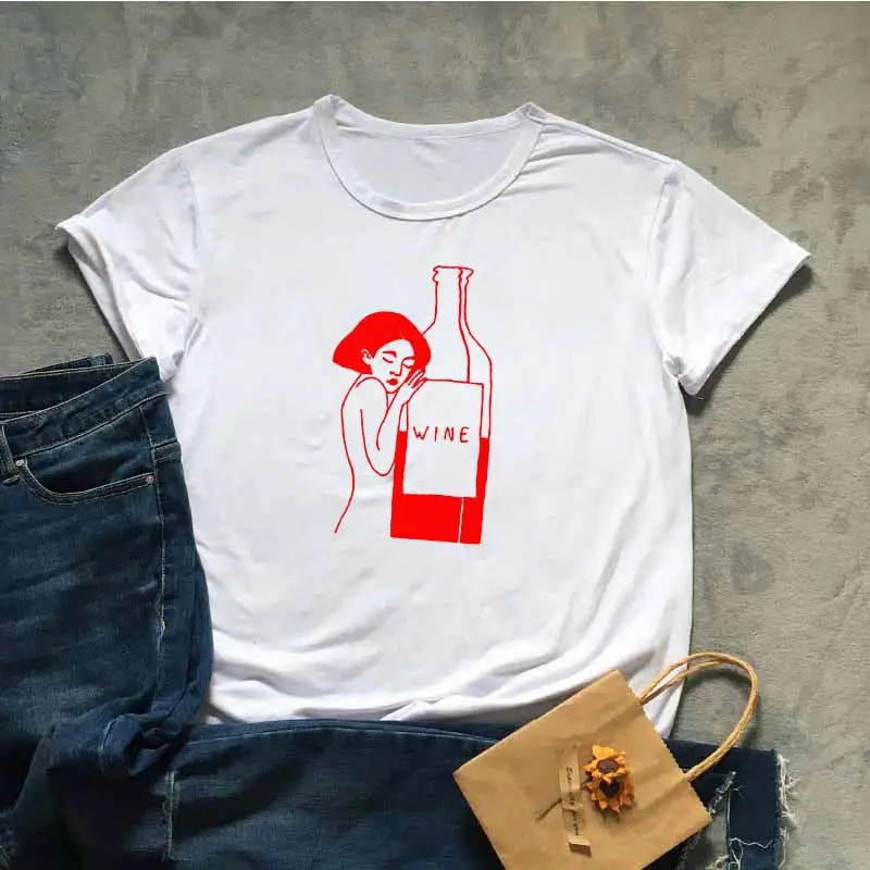 Women's Graphic T-Shirt with Wine Bottle Design - Image 8